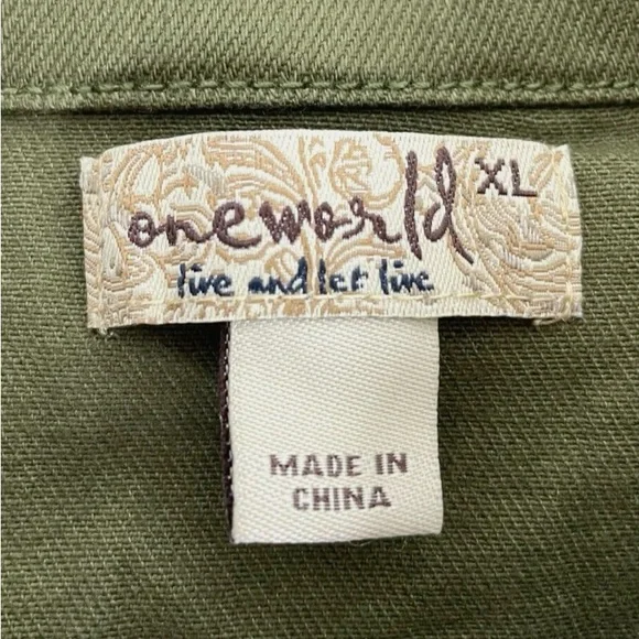 NWT One World Live & Let Live Womens Jacket Size XL Green Multicolor Sleeves - Picture 2 of 8